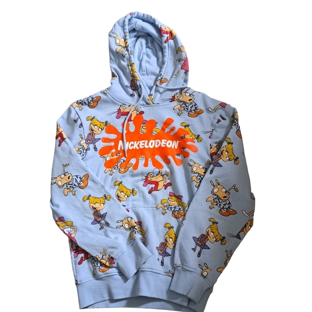 NICKELODEON hooded sweatshirt sweater baby blue all over graphics cartoons XS